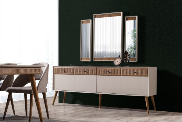 Nieuwheid in eetkamer Modern Set bestaat uit dressoir en 3x spiegel