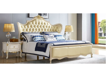 Bed Luxe tweepersoonsbedden Gestoffeerd massief houten leren slaapkamer Chesterfield