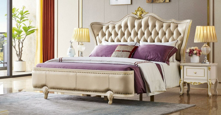 Luxe bedden Chesterfield bedden Lederen Koninklijk paleis tweepersoonsbed Massief hout