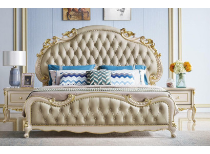 Chesterfield Bed Klassiek bedontwerp met dubbele bekleding Slaapkamer massief hout