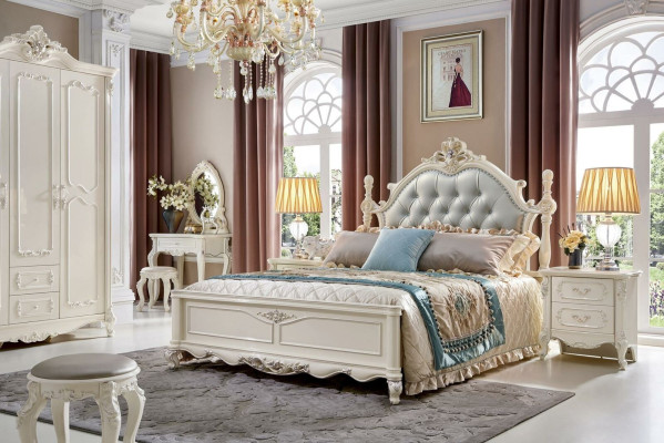 Klassiek Designer-Chesterfield-bed in wit Rococo-barokstijl.