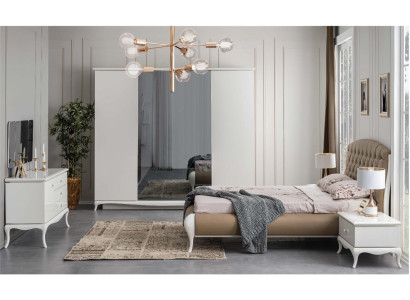 Slaapkamer set tweepersoons bedframe beddengoed set 6-delig wit.