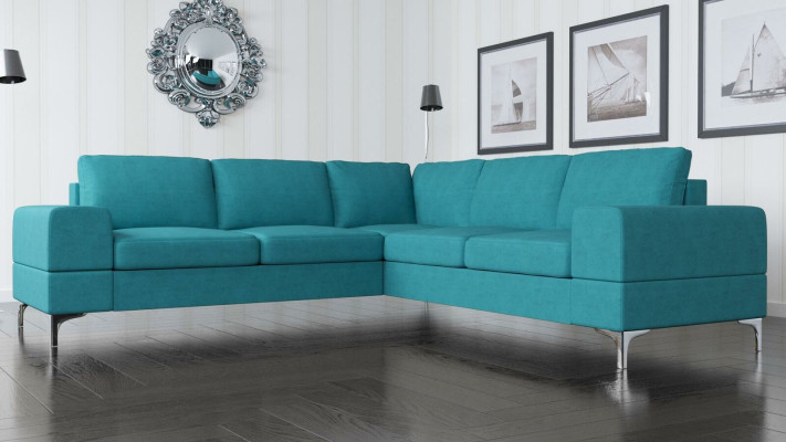 Bank hoekbank stof woonkamer ontwerp modern L-vorm turquoise meubels luxe banken