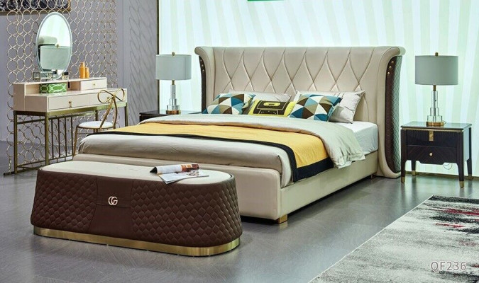 Tweepersoonsbed Bed Huwelijksbed Ontwerp Luxe Luxe gestoffeerd bed Designbed Leren bedden