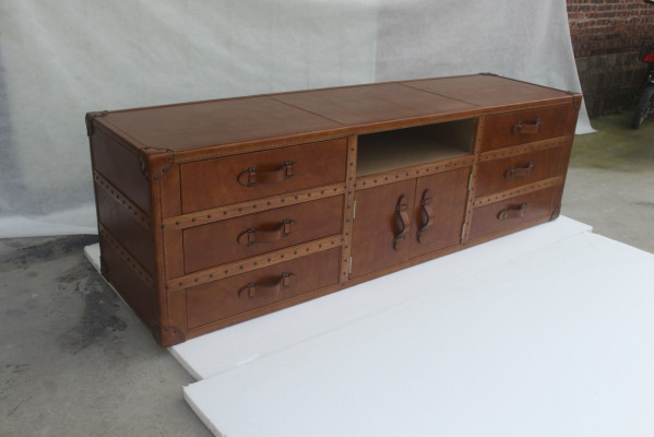 Vintage commode dressoir lederen tv-lageboard kist oude look stijl koffietafel