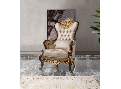 Ohrensessel fauteuil Beige Barok Stoel Stof Polyester Woonkamer