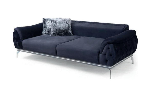 Zwart Chesterfield Design Textiel Materiaal Modern 3-zits Stoffen Bankstel