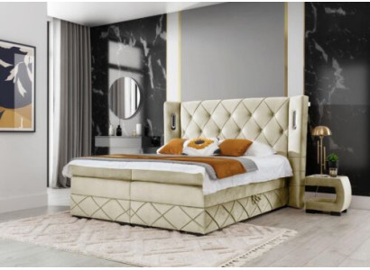 Beige Chesterfield gestoffeerd bed met nachtkastjes Luxe meubels