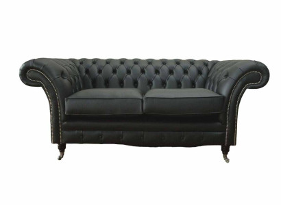 Bank Luxe Textiel Chesterfield Bank Banken Bekleding 2-Zits Zwart Leer