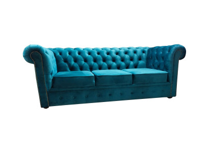 Chesterfield bankstel 3-zits stof banken stof blauw bankstellen modern