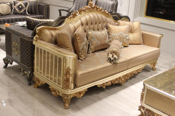 Luxe bankstel 3-zits textielbank gouden design meubels 3-zits Chesterfield gestoffeerd nieuw.