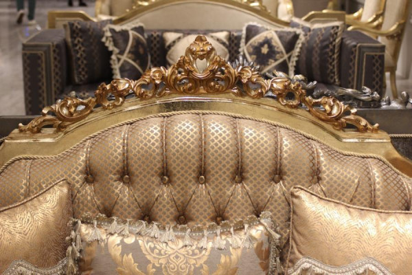 Luxe bankstel 3-zits textielbank gouden design meubels 3-zits Chesterfield gestoffeerd nieuw.