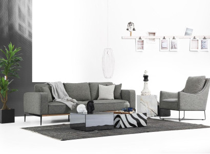 Bankstel 2-zits fauteuil tweezitsstoffen banken modern design grijs