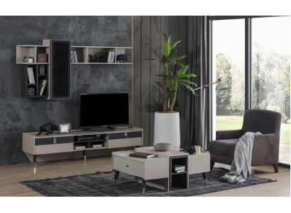 Woonkamer set Designer RTV-standaard Luxe houten planken Salontafel 3-delig Fernsehschrank-Set Designer Luxus-Holzregale Couchtisch 3-teilig