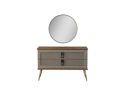 Bruine designer ladekast Luxe ronde spiegel Luxe make-uptafel set 2-delig