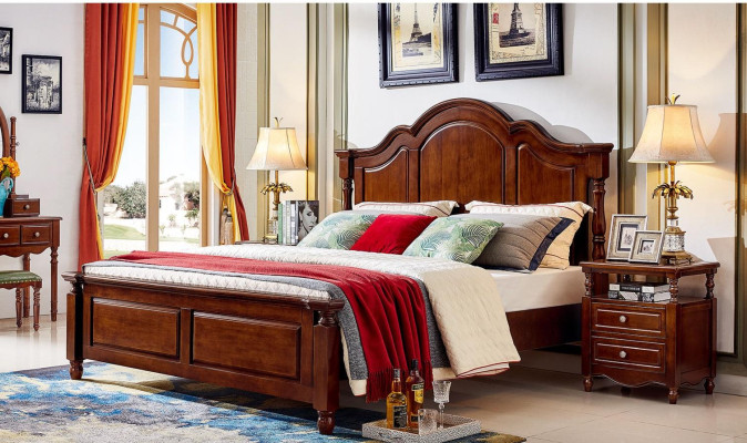 Klassiek tweepersoonsbed slaapkamer bed meubels hout bed massief bruin