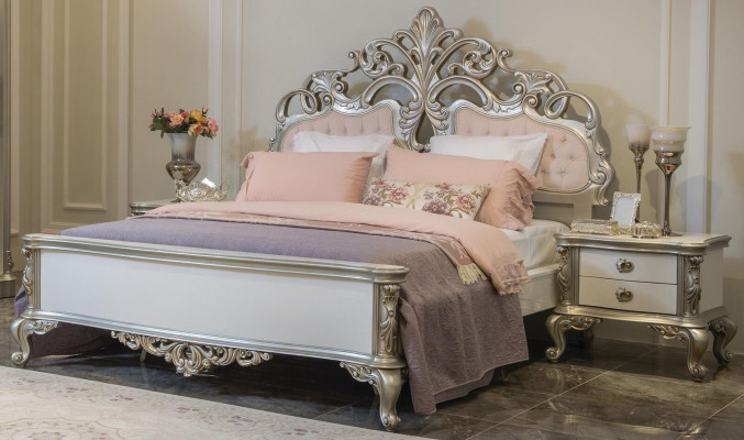 Bed Meubels Zilver Roze Slaapkamer Meubels Design Bedden Luxe Barok Hout