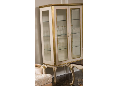 Vitrine houten meubel kast Vitrines Barok Rococo Goud Wit Glazen kast