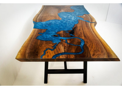 Waterval tafel epoxyhars eettafel echt hout massief meubilair epoxytafel nieuw.