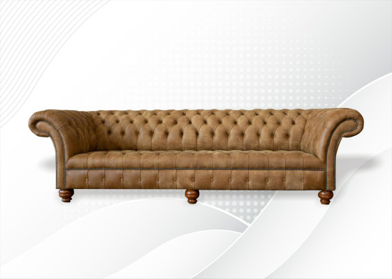 Chesterfield 4-zits Lichtbruin Modern Design Bank Leer Bankstel Creatief Meubilair