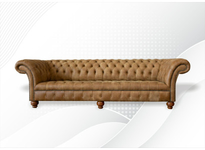 Chesterfield 4-zits Lichtbruin Modern Design Bank Leer Bankstel Creatief Meubilair