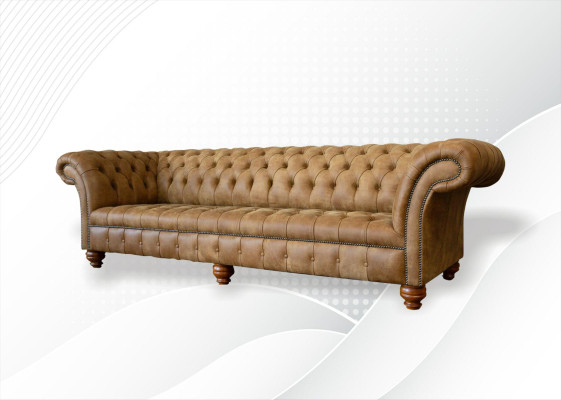 Chesterfield 4-zits Lichtbruin Modern Design Bank Leer Bankstel Creatief Meubilair