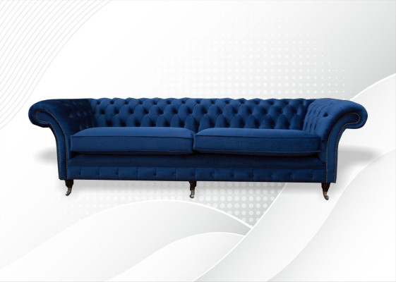 Blauwe XXL Grote Bank Couch Chesterfield 265cm Gestoffeerde Banken 4 Zits