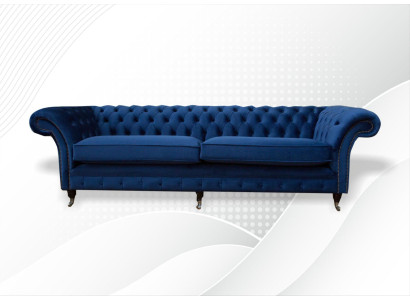 Blauwe XXL Grote Bank Couch Chesterfield 265cm Gestoffeerde Banken 4 Zits