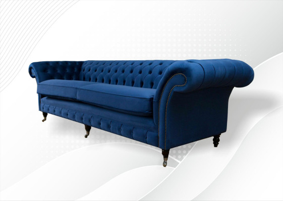 Blauwe XXL Grote Bank Couch Chesterfield 265cm Gestoffeerde Banken 4 Zits