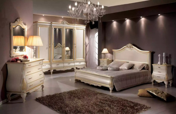 Houten tweepersoonsbed Luxe design Slaapkamermeubels Klassiek Beige