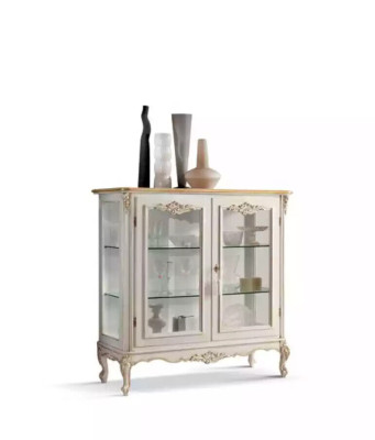 Glazen kast Luxe vitrine Witte vitrine Klassiek Italiaans meubilair