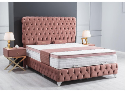 Boxspring Rosa Chesterfield Bed Elegante Design Luxe 2x Nachtkastjes 3-delig.