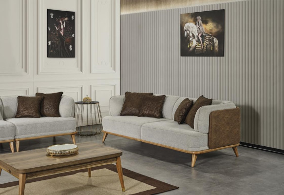 Bankstel 2-zits Grijs Elegant Modern Luxe Design Houten Meubels Bekleed met Stof Nieuw