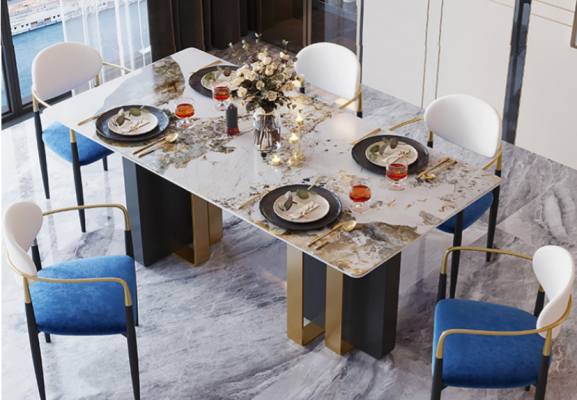 Tafel marmer stijl keuken Moderne eettafel Tafels Eetkamer Luxe meubilair Design