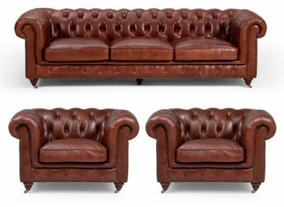 Bankstel 3+1+1 zits Klassieke luxe Chesterfield bank van leer