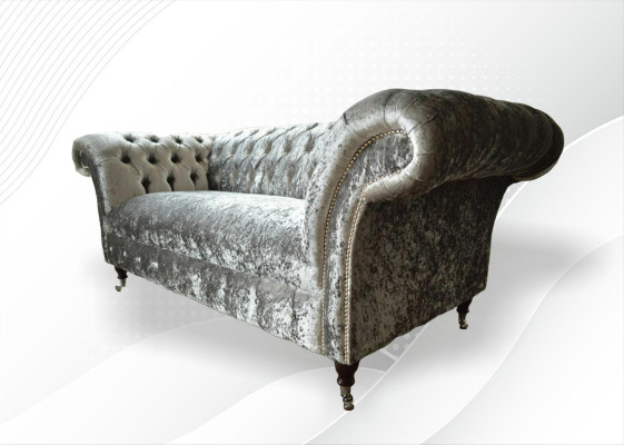 Bankstel 2-zits Chesterfield Bank Bekleding Fluweel Stof Tweezits Fluweel Grijs Zilver