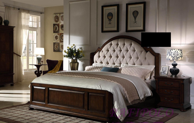 Bed Luxe tweepersoonsbed Slaapkamer Houten leren Chesterfield meubels.