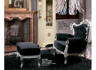 Fauteuil + Poef Bekledde Fauteuil Ontwerp Luxe Massief hout Klassiek Barok Rococo Set