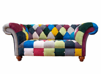 Bankstel 2-zits Chesterfield textiel bank bekleden design luxe veelkleurig