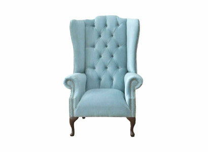 Babyblauwe oorfauteuil Fauteuil Ontwerp Bekleding Bank Bank Chesterfield Stof Nieuw