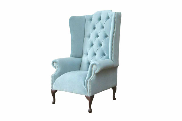 Babyblauwe oorfauteuil Fauteuil Ontwerp Bekleding Bank Bank Chesterfield Stof Nieuw