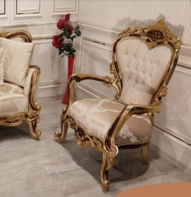 Ohrensessel Stoel Luxe Design Gestoffeerde Bank Bank Chesterfield Textiel Goud Nieuw