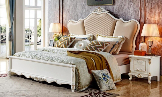 Antieke stijl bedden tweepersoons bed leren bed bedframe barok rococo bed.