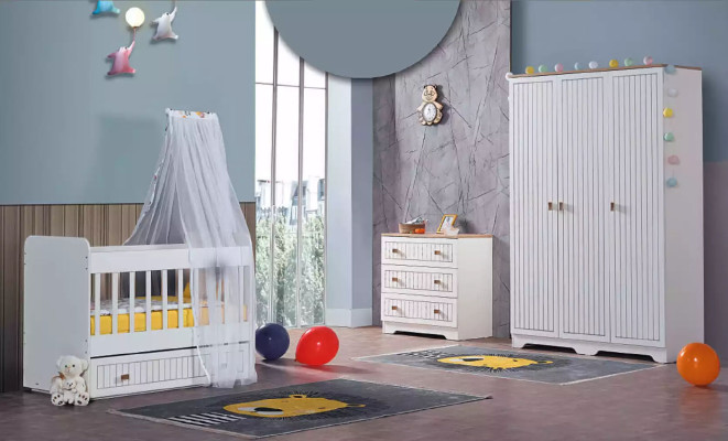 Babybed kinderbed bed set lade wit in stijl voor kinderkamer