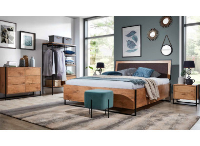 5-delige complete set Houten Slaapkamer Loft Stijl Ontwerp Bed Ladenkast Kast