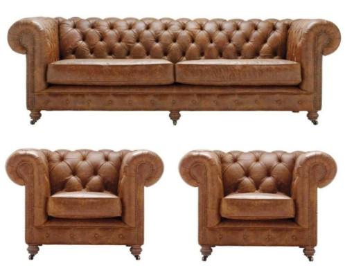 Antieke Stijl Chesterfield Bankstel Bank Bekleding Set Ledersofa