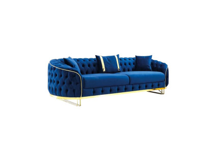 Blauw Chesterfield bankstel Designer woonkamer Driezitsbank Roestvrijstalen meubels