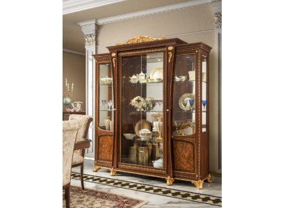 Vitrine Hout Glas Kast Massief hout Dressoir Vitrine Woonkamer Meubels Italië